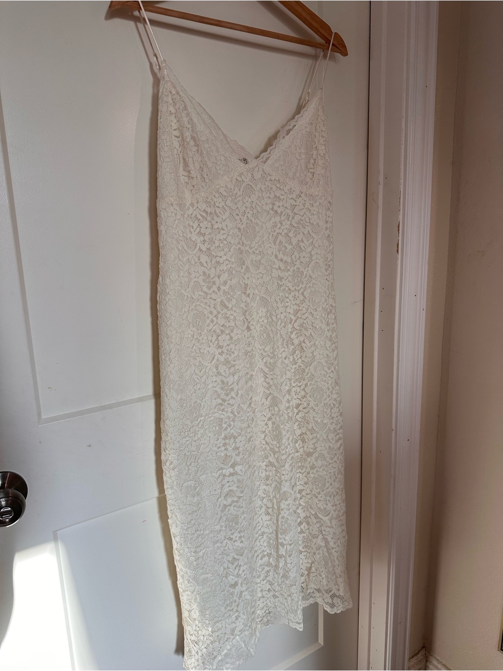 Express Cream Lace Midi Slip Dress